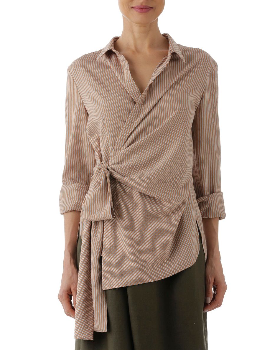 Camisa Transpasse Risca Listrado Marrom