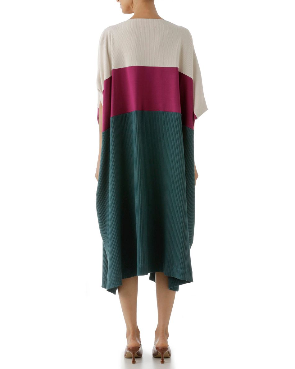 Vestido Tricolor Upcycling Off/Magenta/Verde