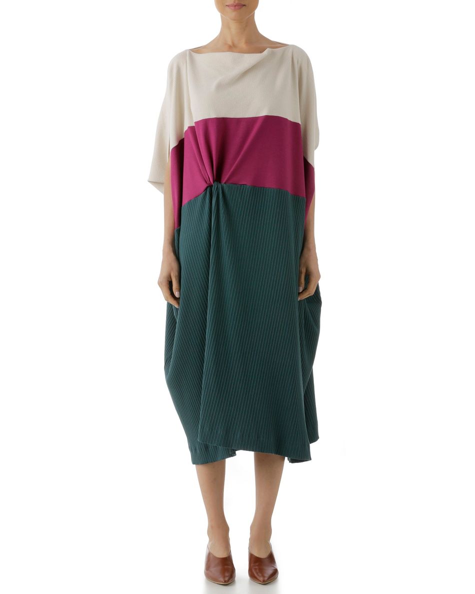 Vestido Tricolor Upcycling Off/Magenta/Verde