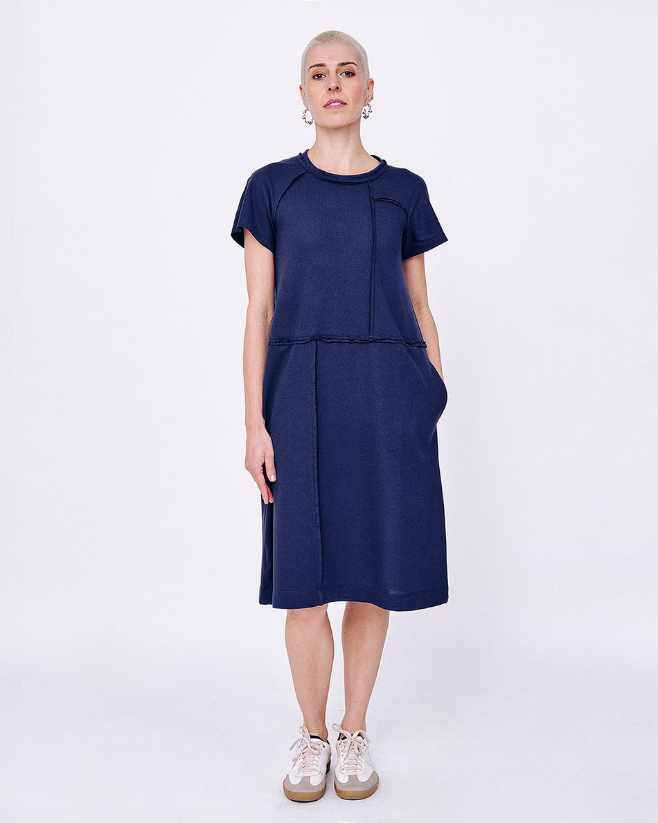 Vestido Recortes Azul Marinho