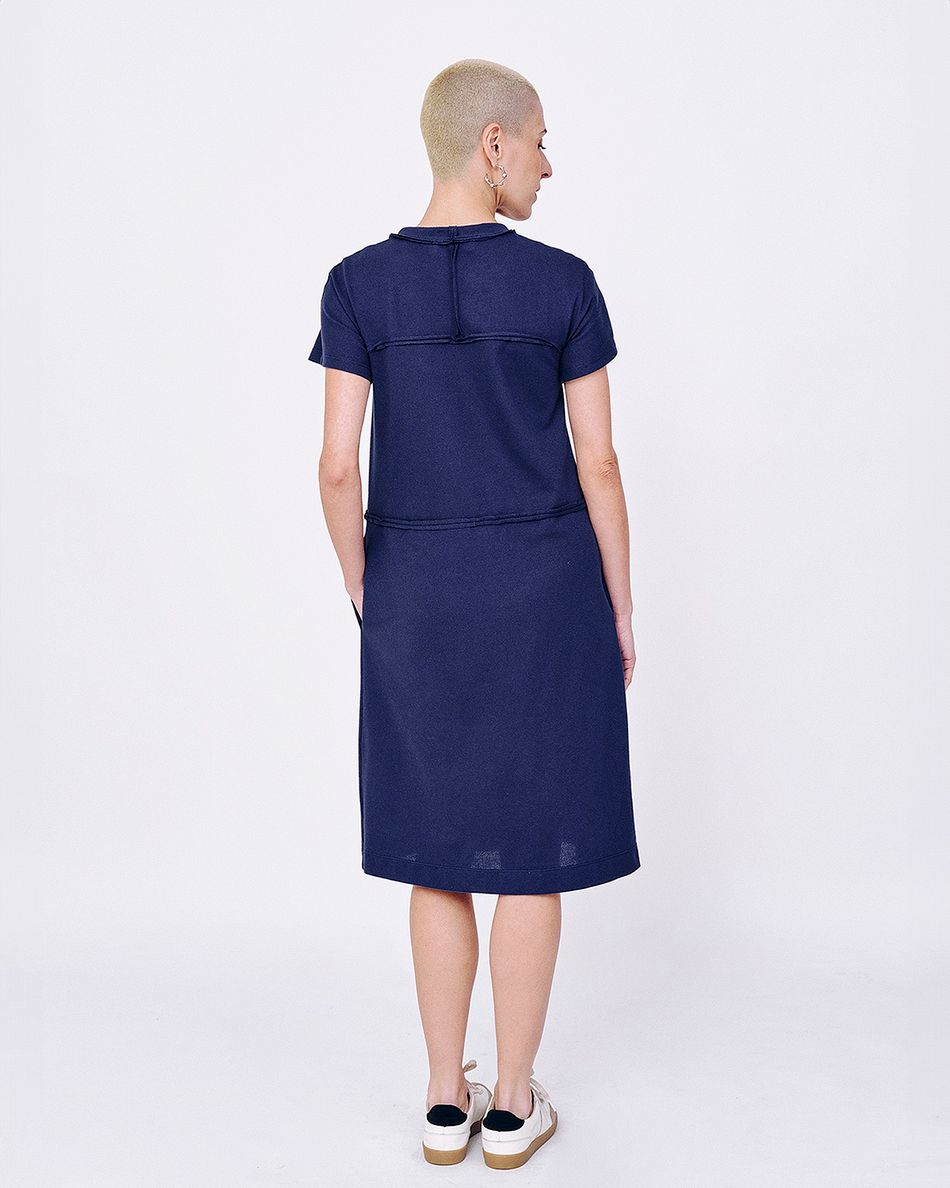 Vestido Recortes Azul Marinho