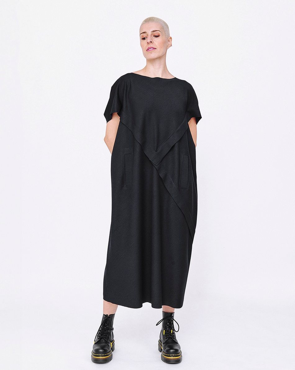 Vestido Envelope Costura Para Fora Preto