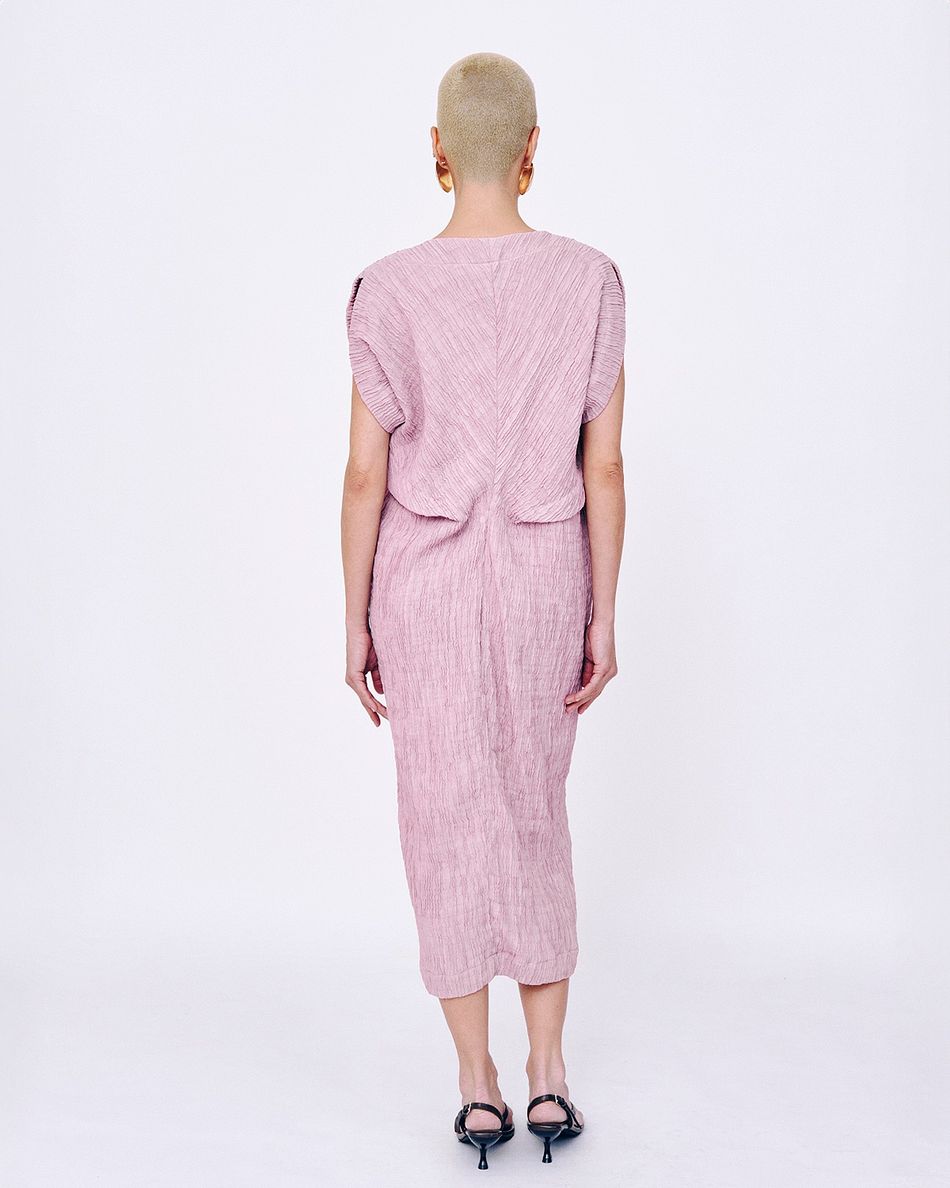 Vestido Plissado Prega Rosa