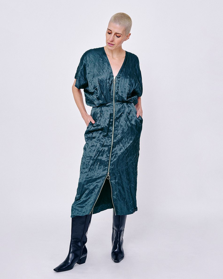 Vestido Retangular Pregas Verde