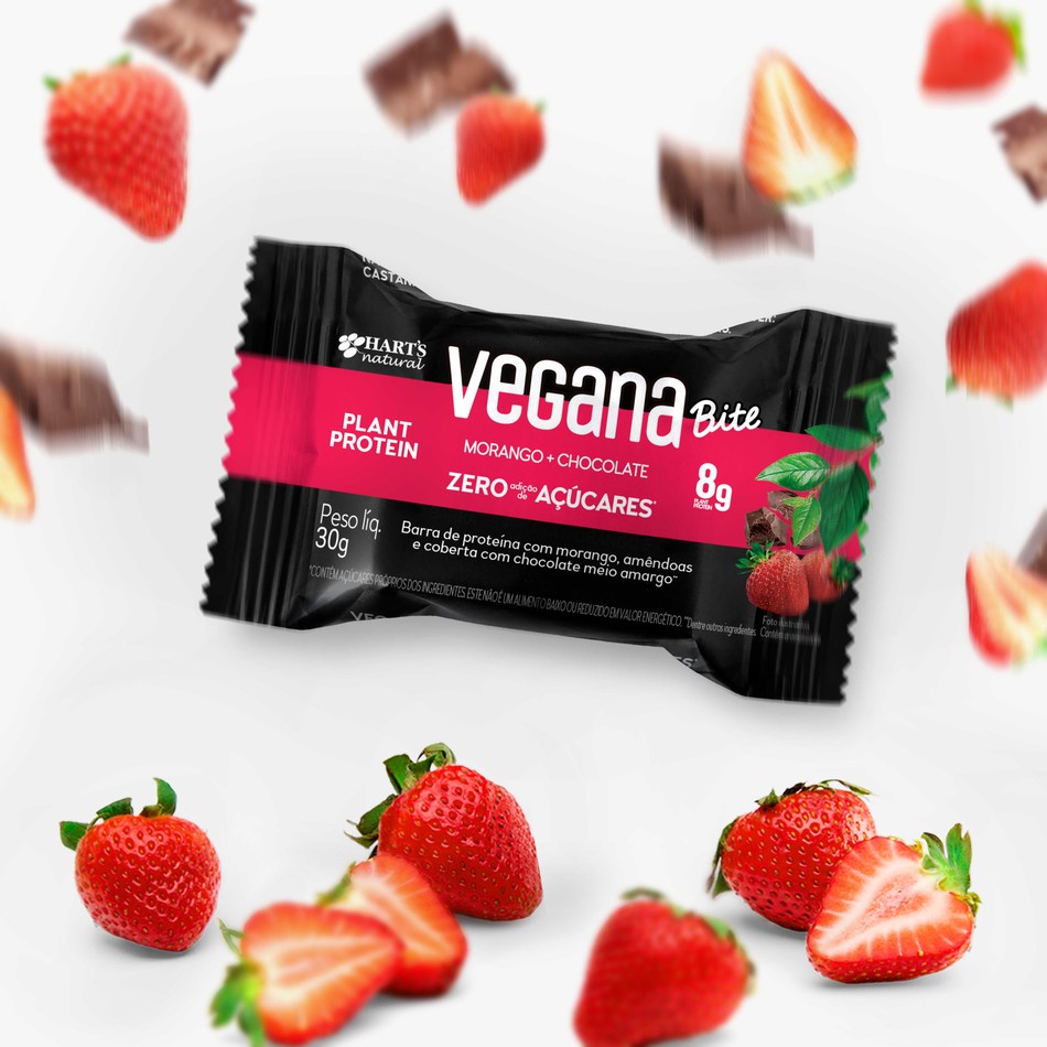 Harts Natural Barra De Proteína Vegana Bite Zero Morango Chocolate 2896