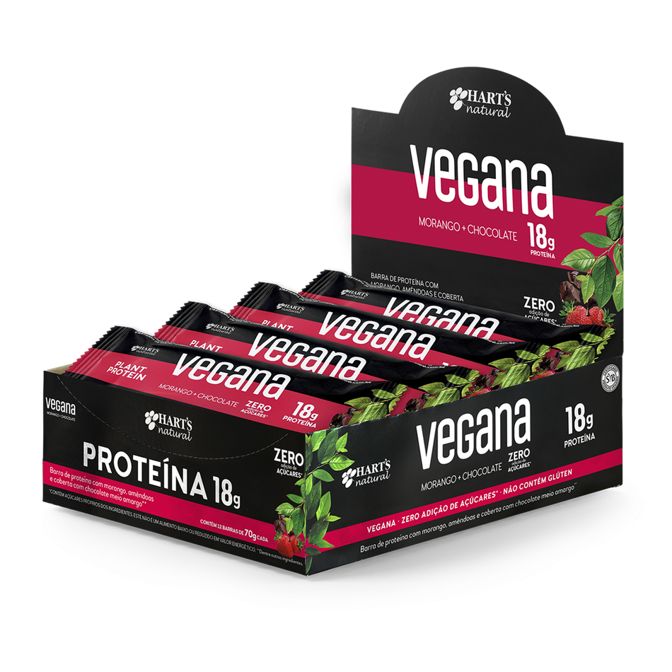 Harts Natural Barra De Proteína Vegana Zero Morango Chocolate 6691