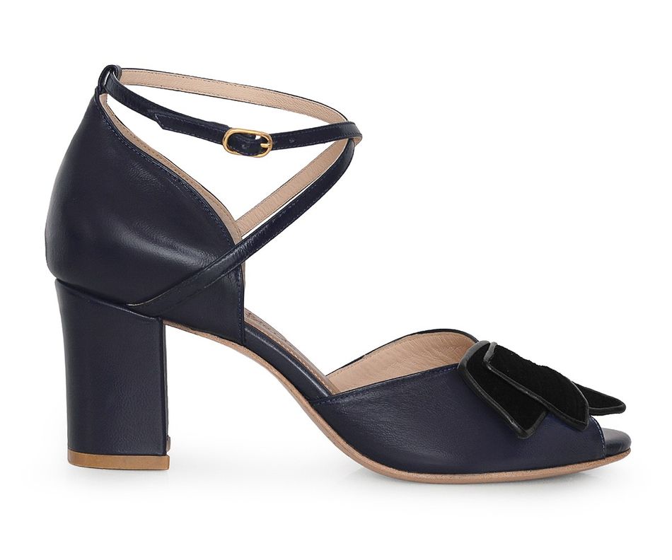 Sandália Alta Janaína - Marinho + Preto  | salto medio 6.5cm