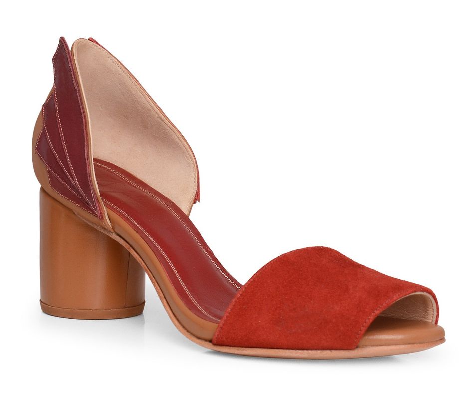 Sandália Yumi - Camelo + Bordô | salto medio 6.5cm