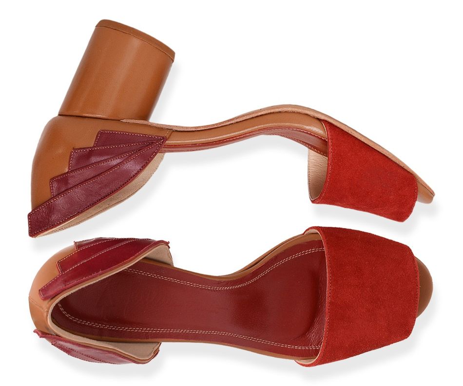 Sandália Yumi - Camelo + Bordô | salto medio 6.5cm