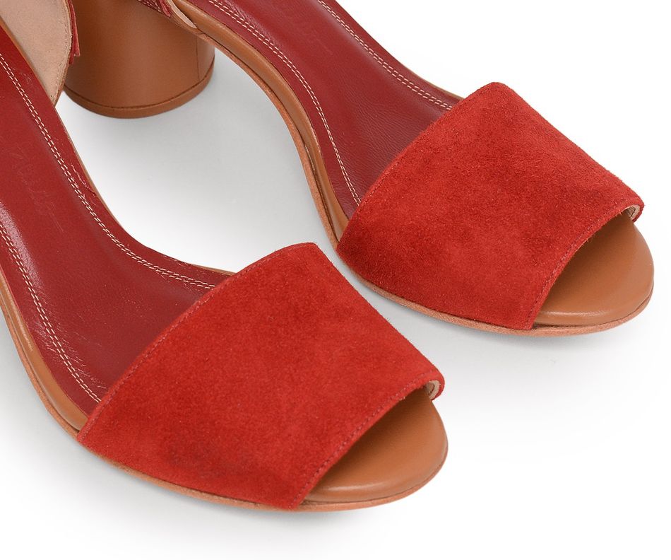 Sandália Yumi - Camelo + Bordô | salto medio 6.5cm