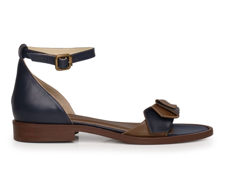 Sandália Baixa Miyake | Marinho + Fendi | salto baixo 2cm