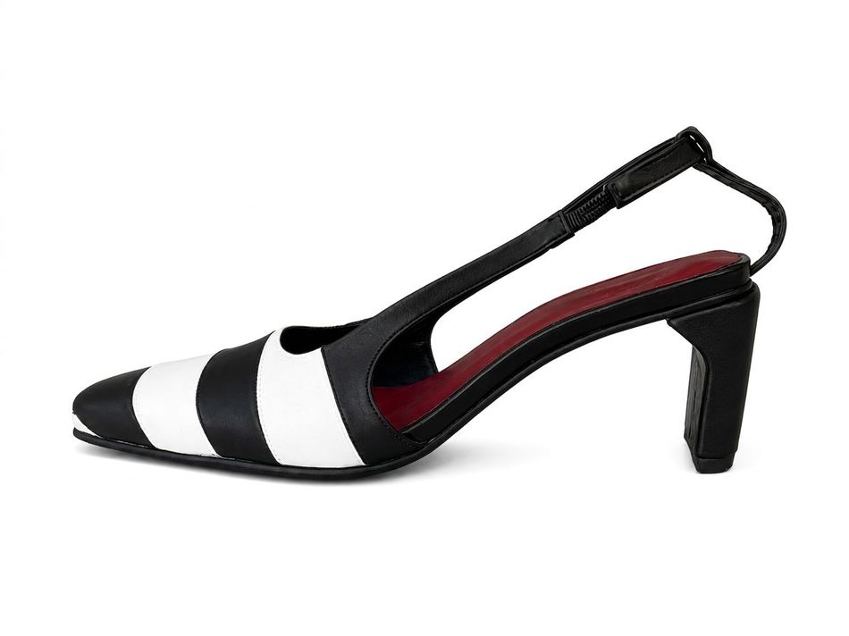 SCARPIN OLGA LISTRADO PRETO E BRANCO