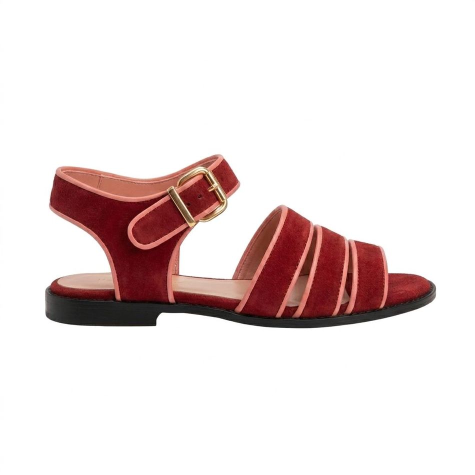 FLAT CARMEM CAMURÇA VERMELHO COM ROSA