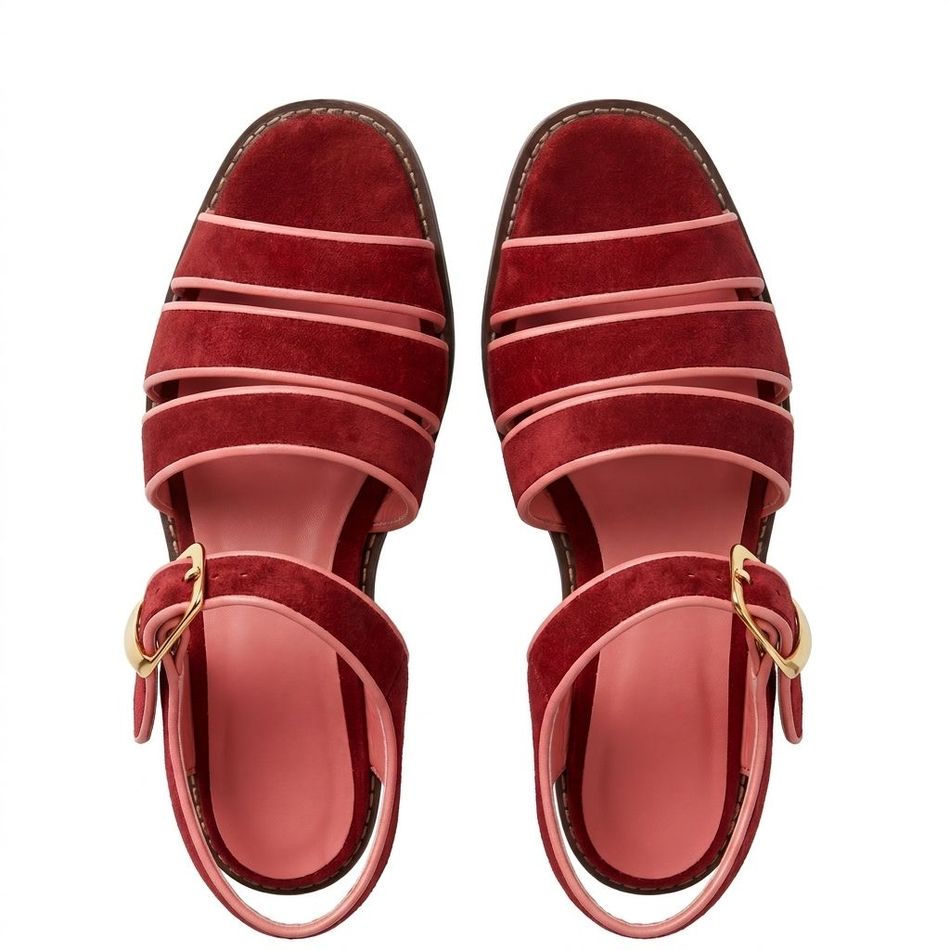 FLAT CARMEM CAMURÇA VERMELHO COM ROSA