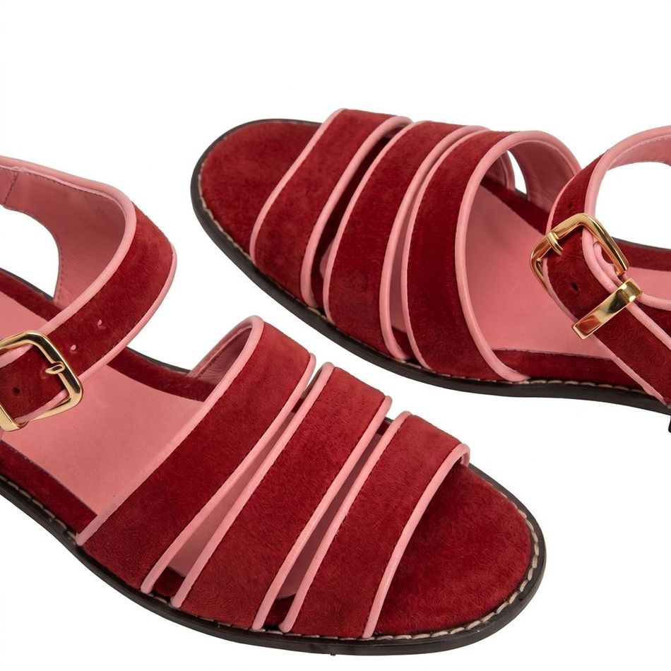 FLAT CARMEM CAMURÇA VERMELHO COM ROSA
