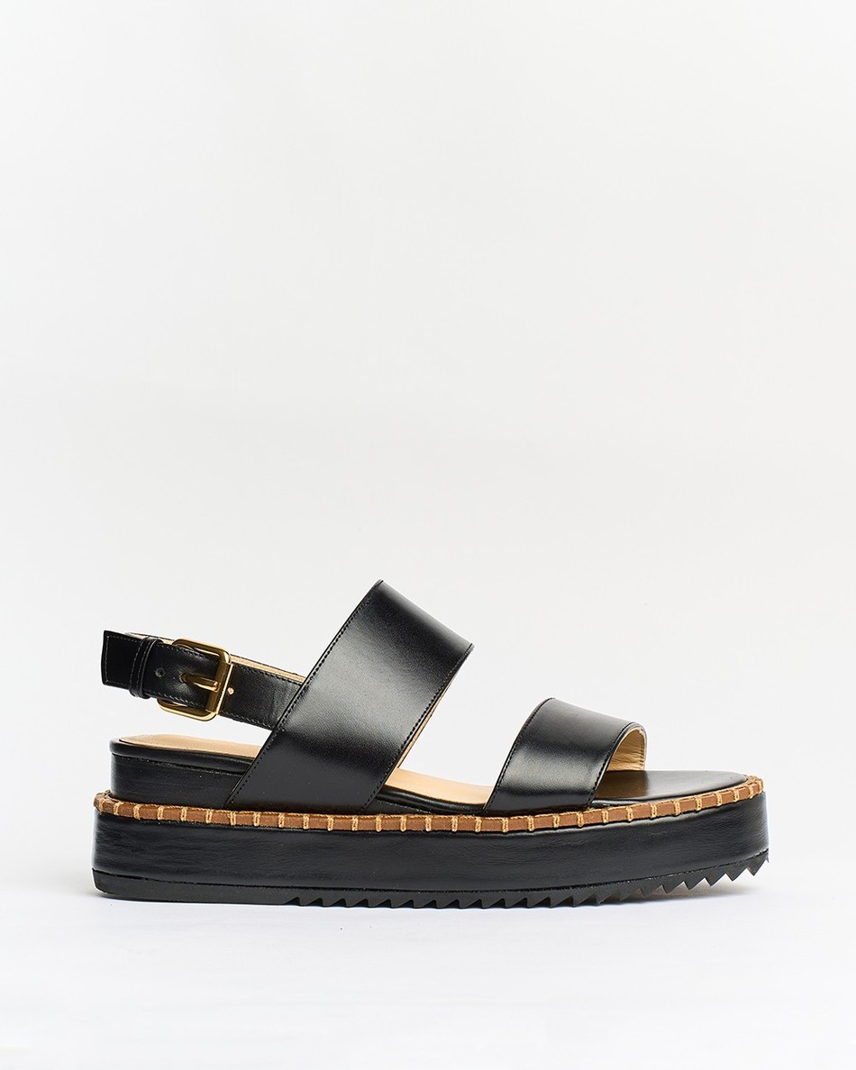 Flatform Julia Couro Preta