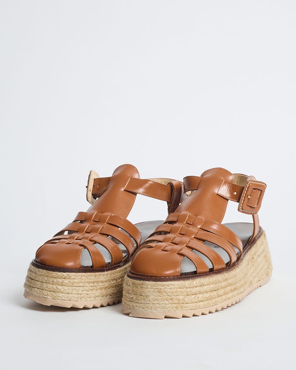Flatform Lulu Couro Cognac