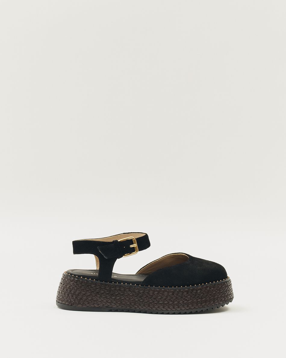 Flatform Mary Jane Camurça Preta