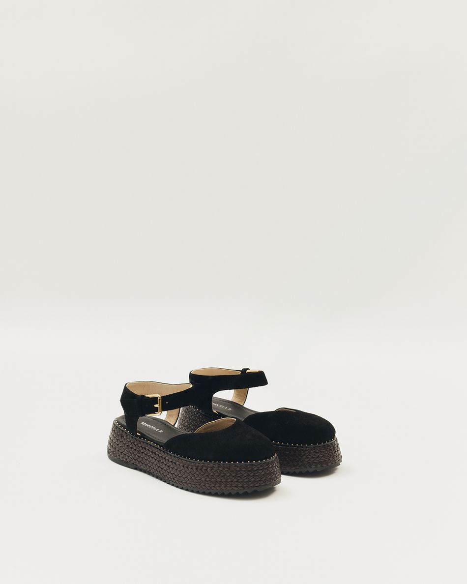 Flatform Mary Jane Camurça Preta