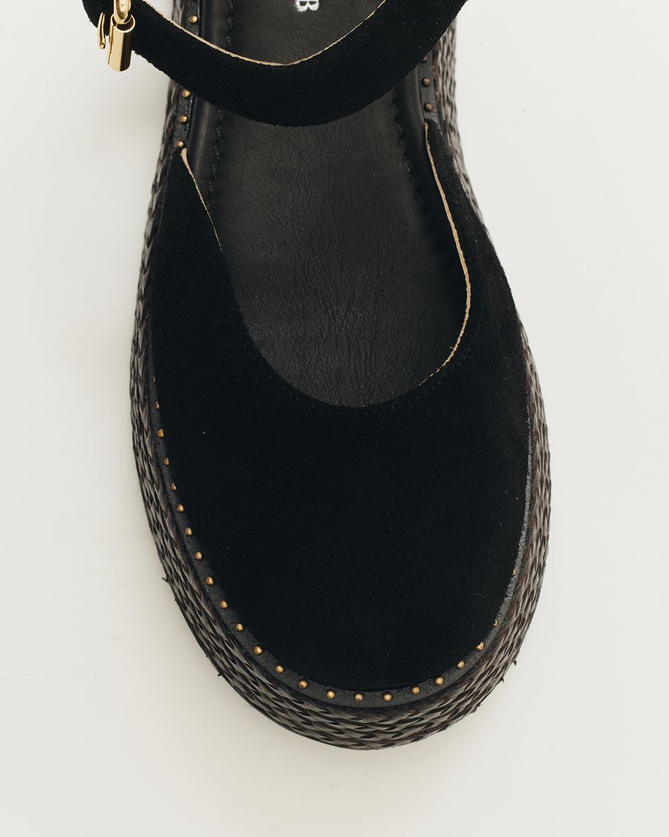 Flatform Mary Jane Camurça Preta