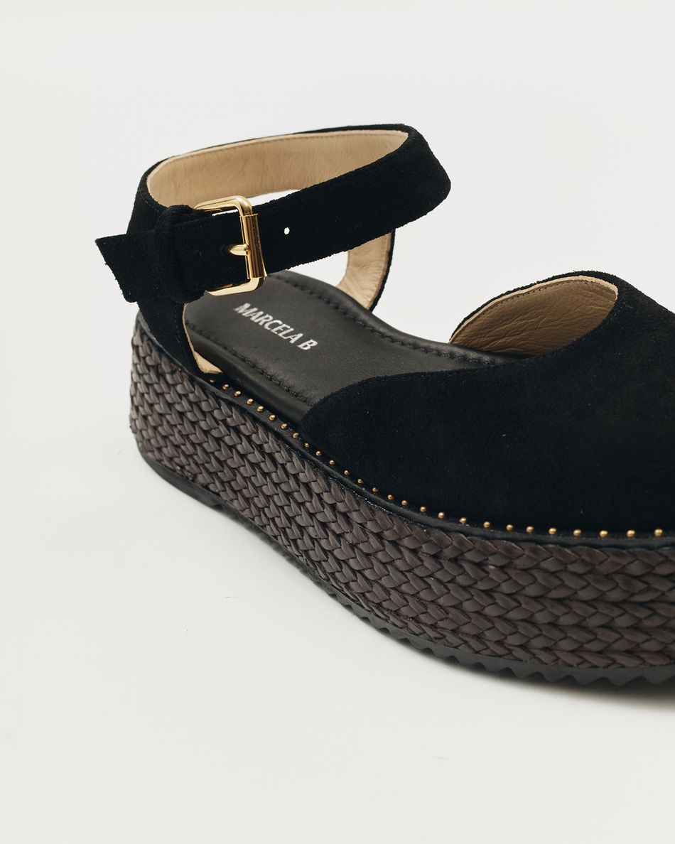 Flatform Mary Jane Camurça Preta