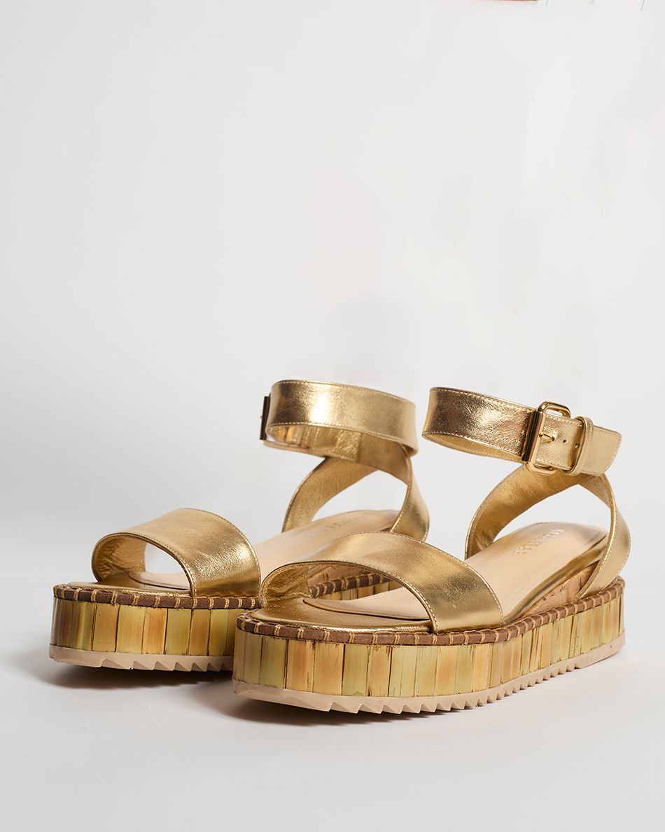 Sandália Flatform Bianca Bamboo Ouro