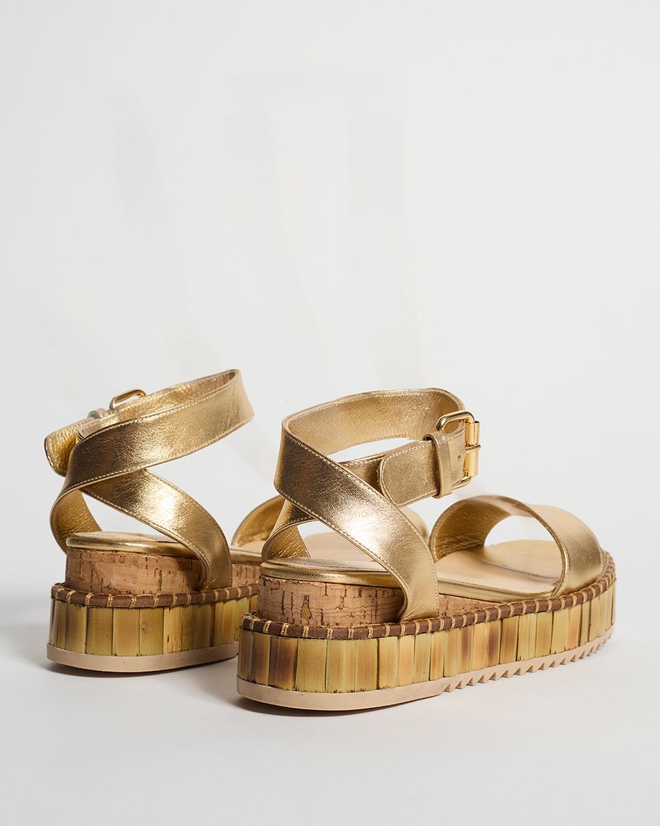Sandália Flatform Bianca Bamboo Ouro