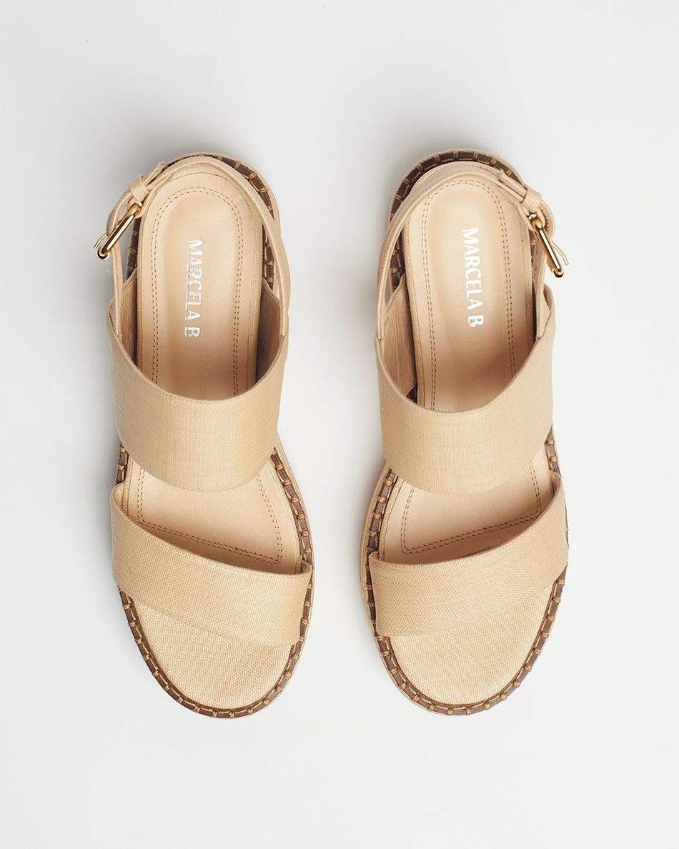 Sandália Flatform Julia Palha Bege