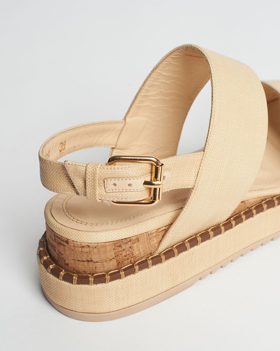 Sandália Flatform Julia Palha Bege