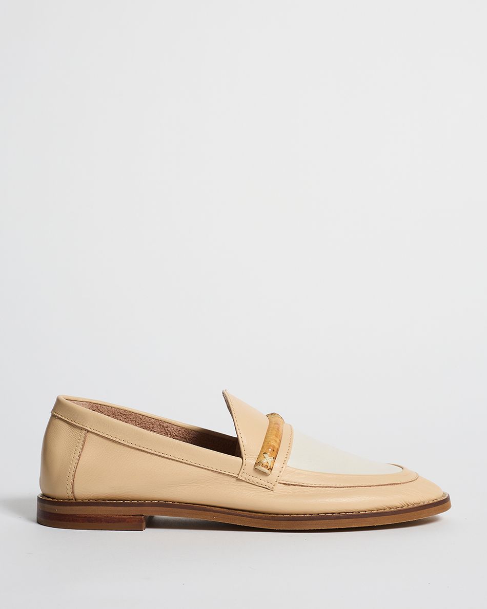 Mocassim Olivia Bege e Off White