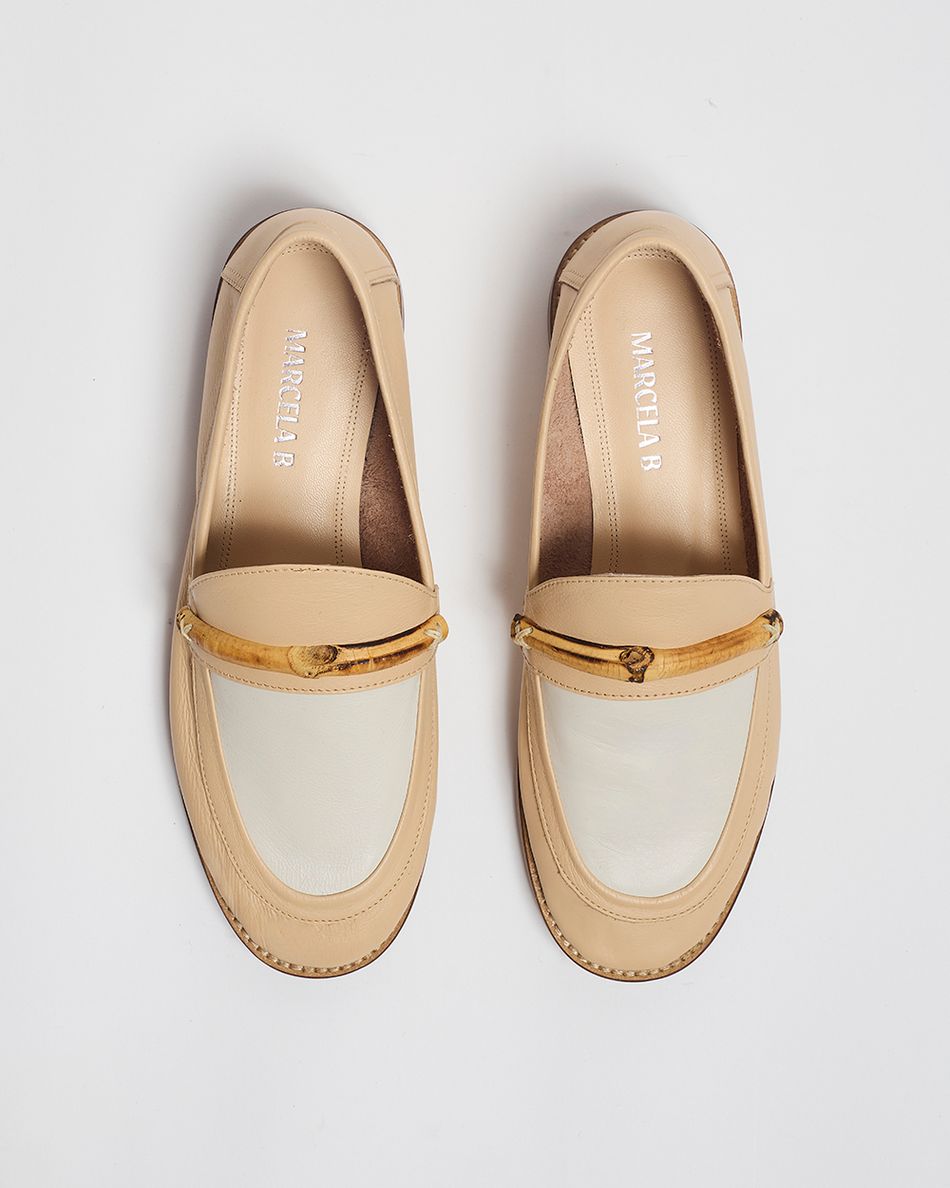Mocassim Olivia Bege e Off White