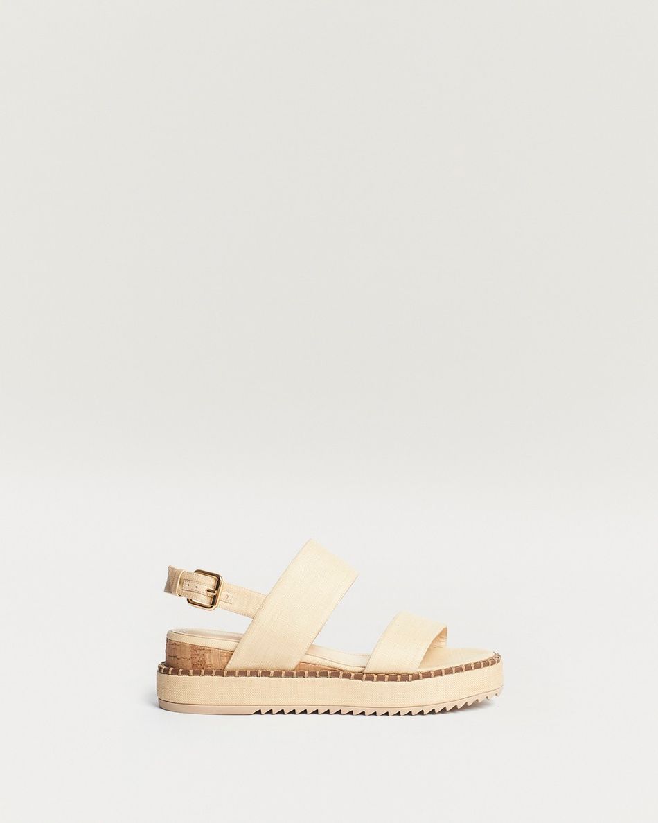 Sandália Flatform Julia Palha Bege