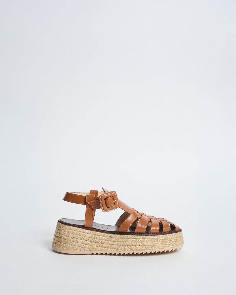 Flatform Lulu Couro Cognac
