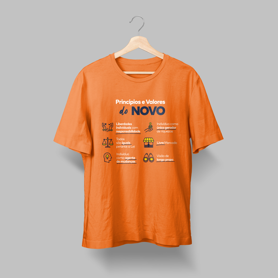 Camiseta Princípios e Valores do NOVO Laranja (Unissex)