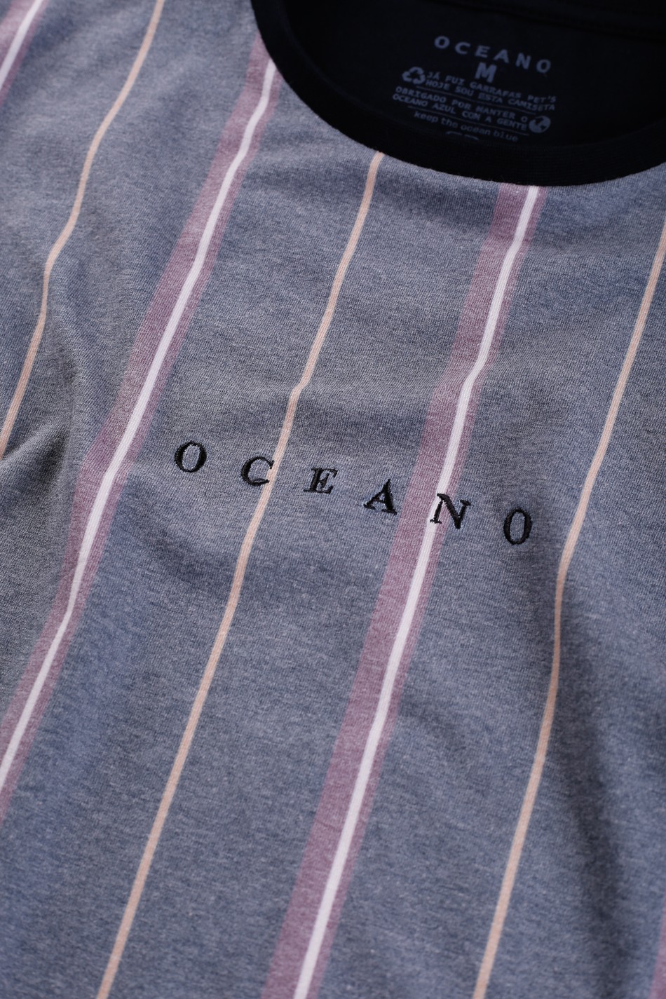 CAMISETA LISTRAS RECICLE COM ELASTANO BORDADO OCEANO