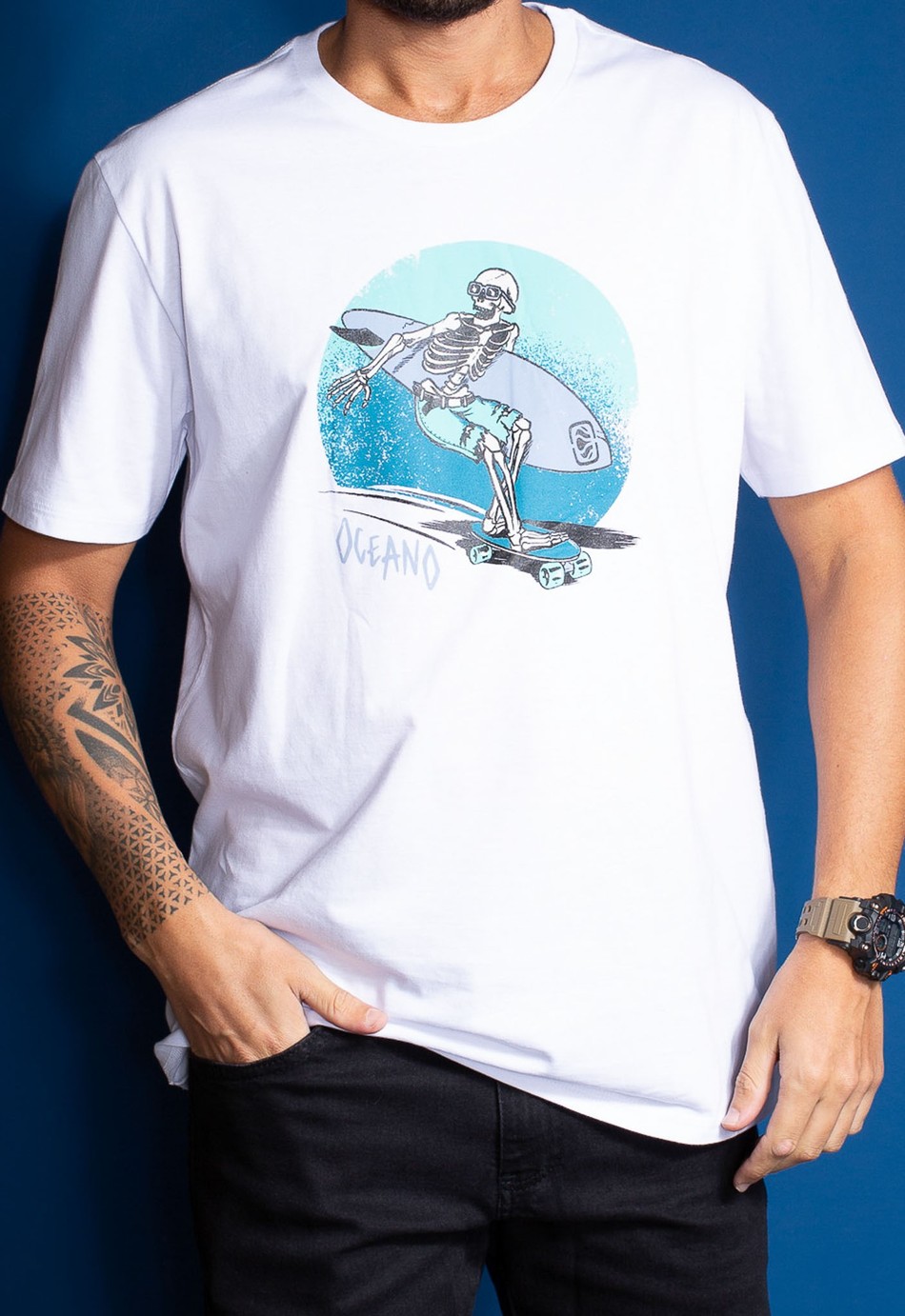 CAMISETA OCEANO SK8 SKULL MALHA