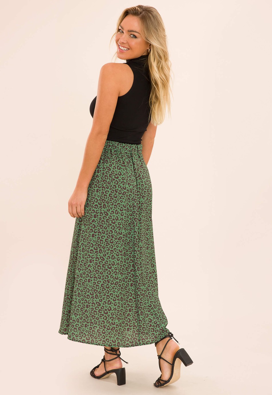 SAIA MIDI ALICE ANIMAL PRINT VERDE MILITAR