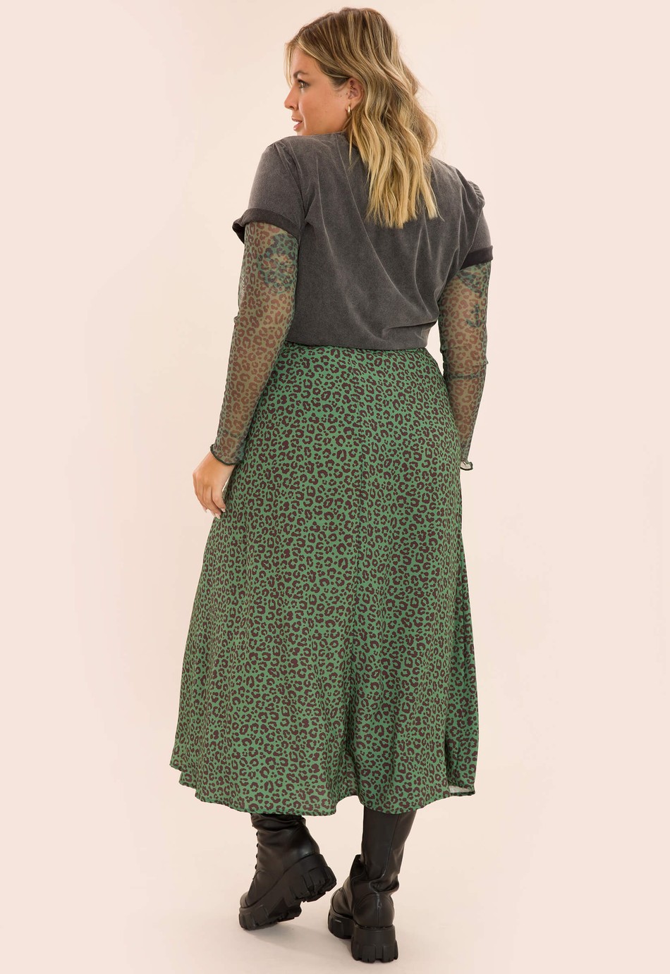 SAIA MIDI ALICE ANIMAL PRINT VERDE MILITAR