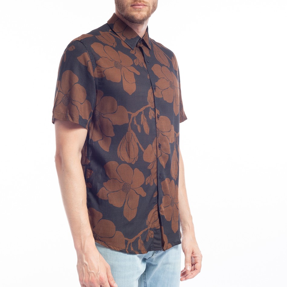 CAMISA CASUAL FLOWER OCRE