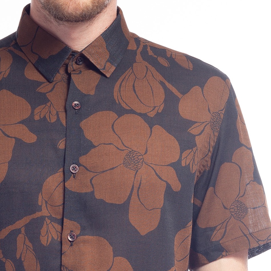 CAMISA CASUAL FLOWER OCRE