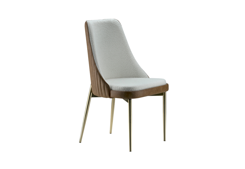 Cadeira Nise - Bouclé branco e Couríssimo marrom