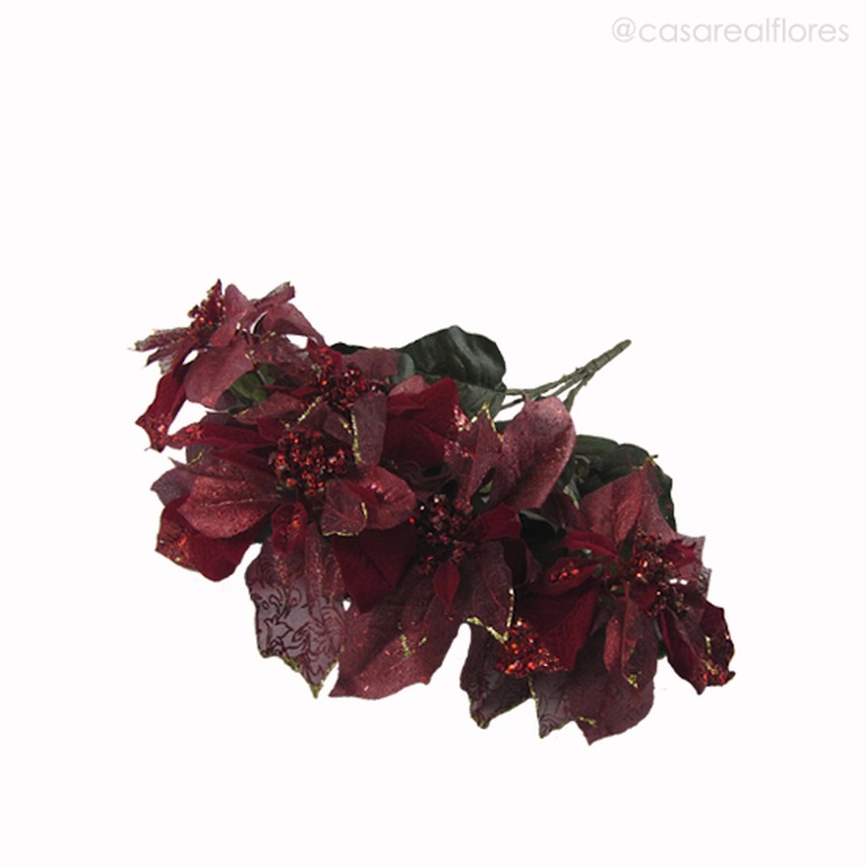 Imagem 2 do produto Buquê Poinsettia com Glitter Artificial - Vermelho Escuro (7849)