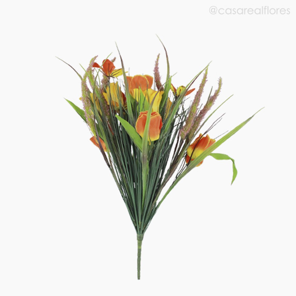 Imagem 1 do produto Buquê Tulipa Com Borboleta Artificial - Laranja (12756)
