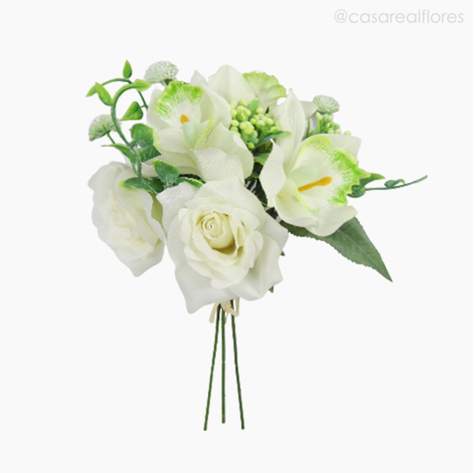 Imagem 1 do produto Buquê de Rosas c/ Orquídea Cymbidium (012520) - Branco 