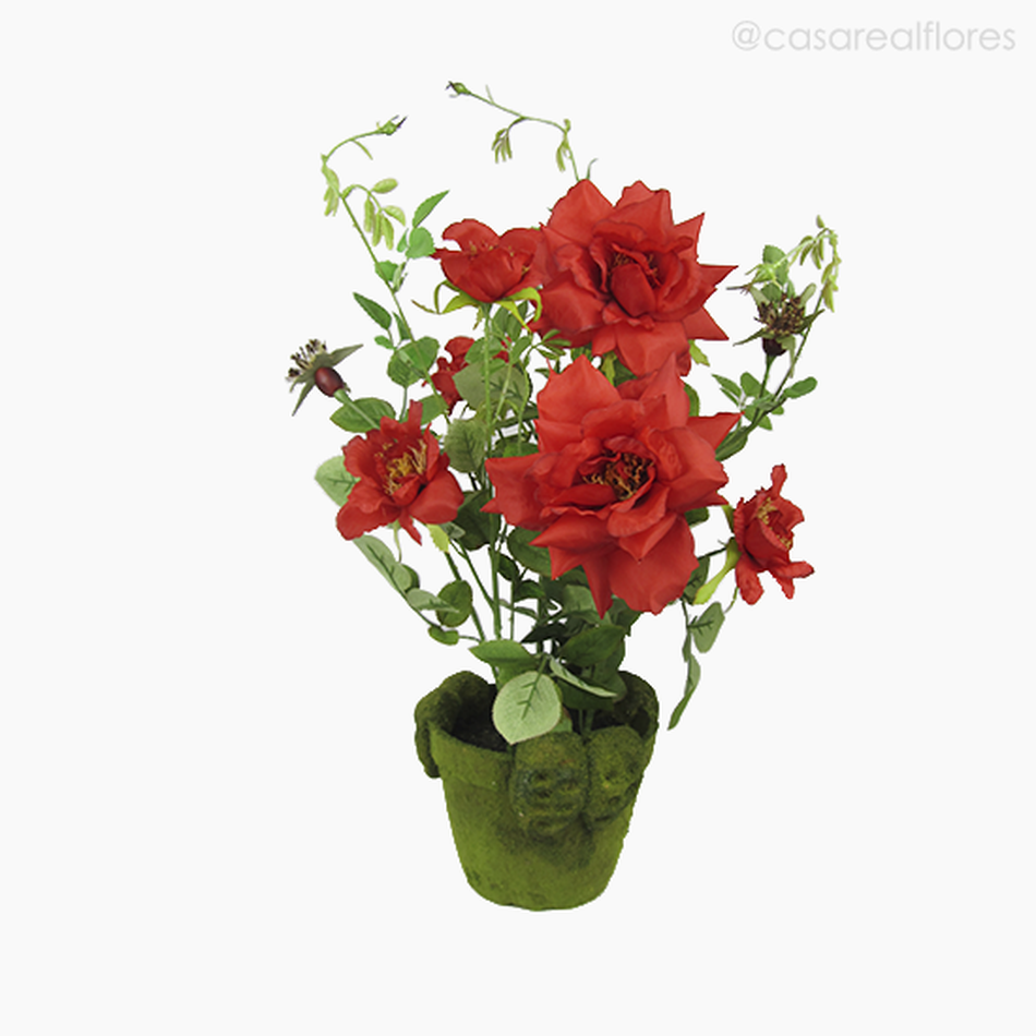 Imagem 1 do produto Roseira no Vaso com Musgo Artificial - Vermelho (7519)
