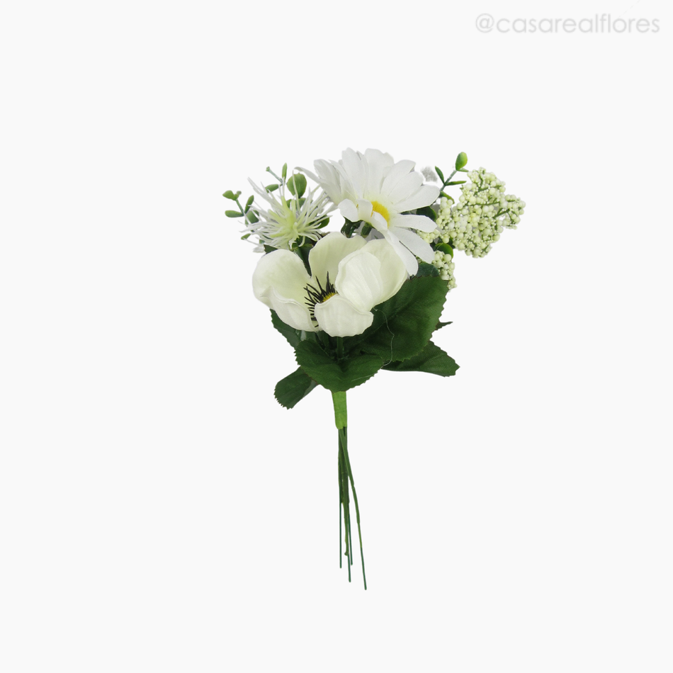Imagem 1 do produto Buquê Misto c/ Gérbera e Anemone Artificial - Branco (12815)