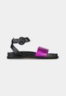 Cor ROSA E PRETO do produto Flat Sandal Couro Mykonos Rosa e Preto