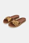 Cor CARAMELO E BRONZE do produto Slide Couro Isis Fivela Bronze
