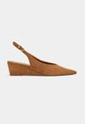 Cor CARAMELO do produto Scarpin Slingback Anabela Couro Camurça Caramelo