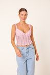 Blusa Crochê Artesanal Alças Rosa